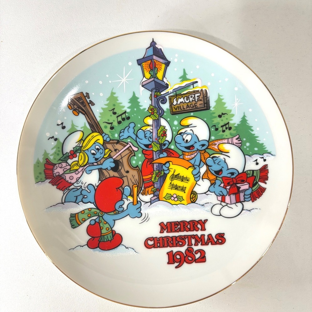 Vintage 1982 Smurf Carolers Christmas Plate Wallace Berrie Limited Edition Boxed